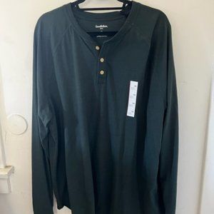 NWT Long-sleeve Henley (Dark Green, XXL)
